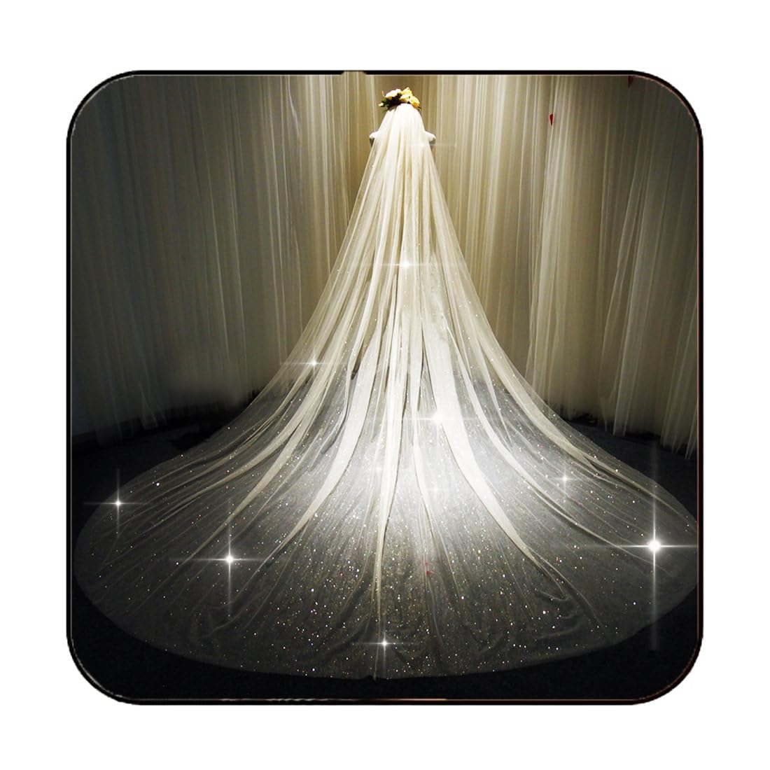 Aukmla Sparkle Cathedral Wedding Veil Long Glitter Bridal Veils with Comb for Women and Brides