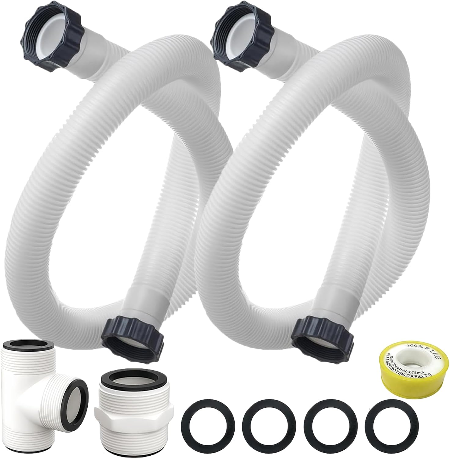 1.5 Inch Pool Hoses for Above Ground Pools, 1.5'' x 59" Sand Filter Hose Accessories, Pool Pump Hose for Intex Coleman Bestway Filters, 2 Pack with Split Hose Connector & T Joint Connector