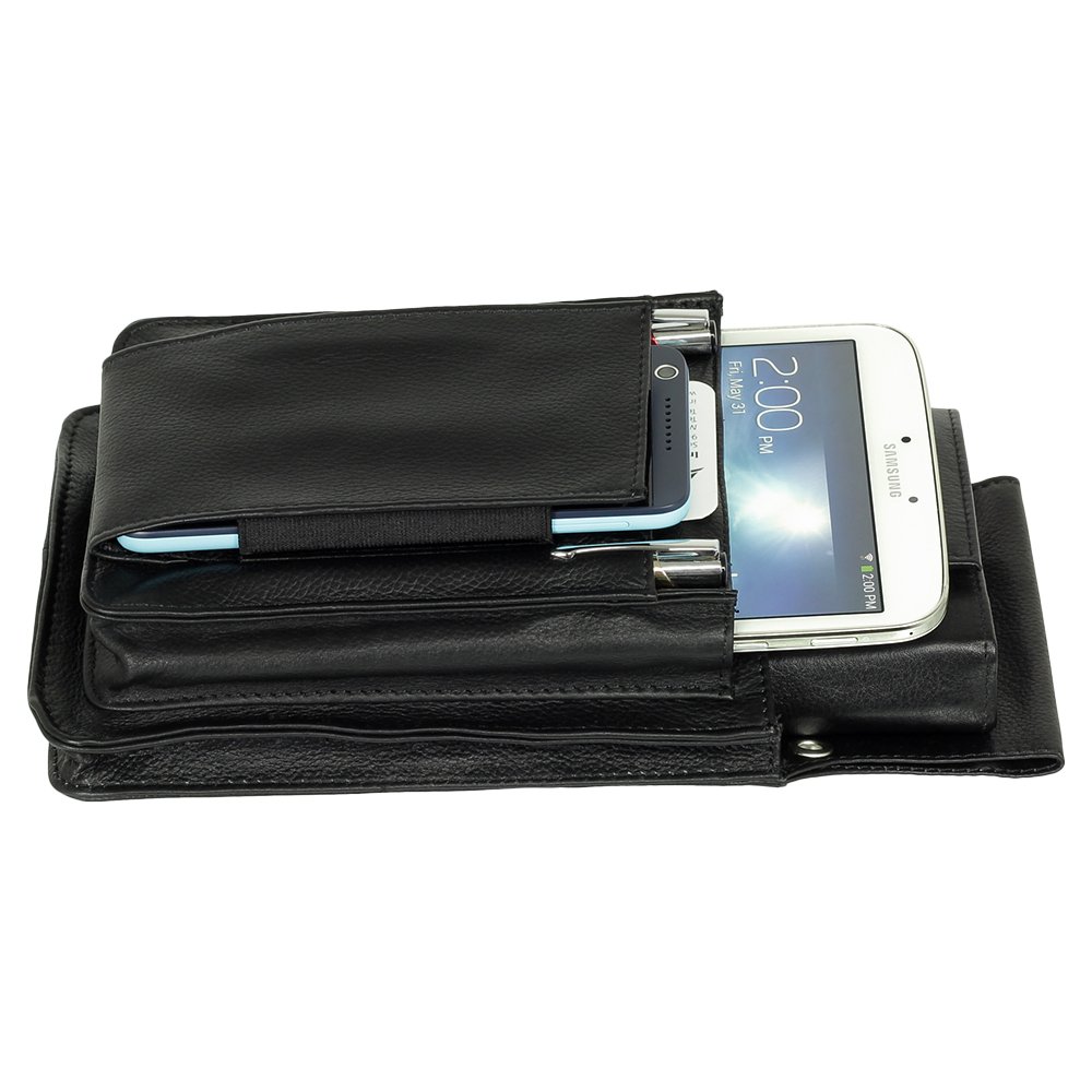 Ledershop24 Profi Tablet-Kellnertasche passend für iPad mini bis 8 Zoll & Kellnerbörse mit oder ohne Gürtel Rindsleder Schwarz - Kellnertasche ohne Gürtel