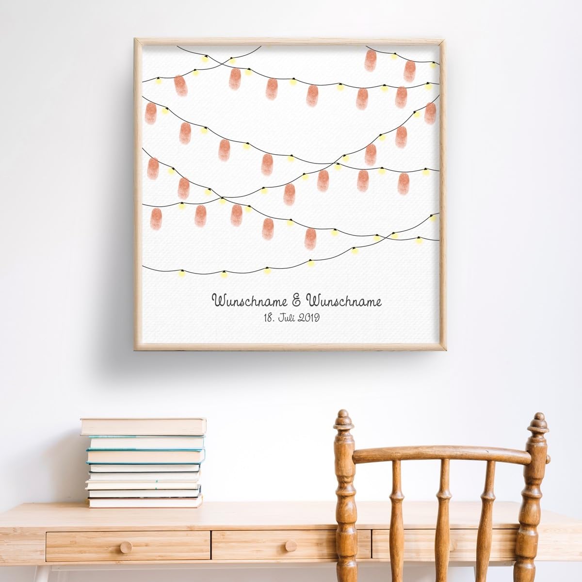 Madyes Księga gości weselnych, spersonalizowana płócienna girlanda dla pary młodej jako prezent, dekoracja ślubna, imiona z datą 50 x 50 cm, na blejtramie drewnianym