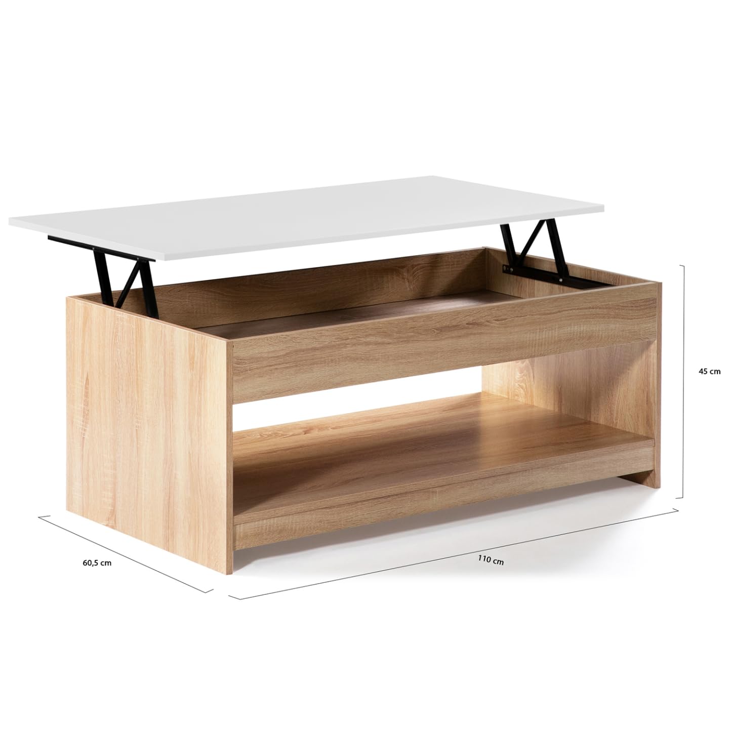IDMarket - Tavolino con piano sollevabile SOA wood imitazione faggio bianco