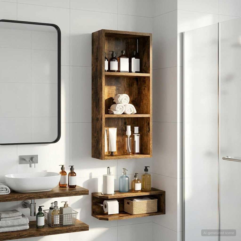 Makastle Armoire Murale Salle de Bain Chêne Fumé 30x14x70 cm