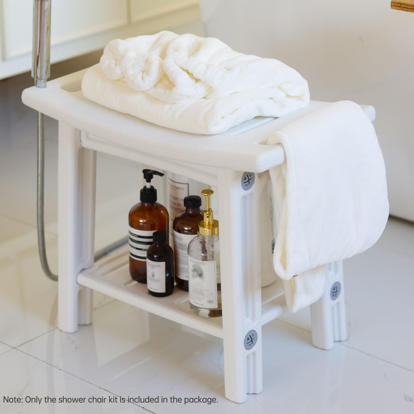 Elprico Sedia da Doccia HDPS per Doccia Interna, Sedile per Sedia da Doccia Impermeabile per Bagno Spa, Poggiapiedi per Bagno con Spazi di Stoccaggio a 2 (Versione di aggiornamento bianca con