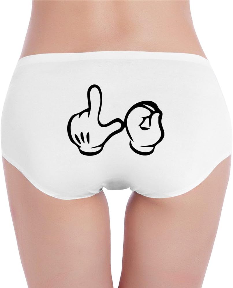 KTKY Womens Low Rise Cartoon Finger Fck Lo Brief Panty White