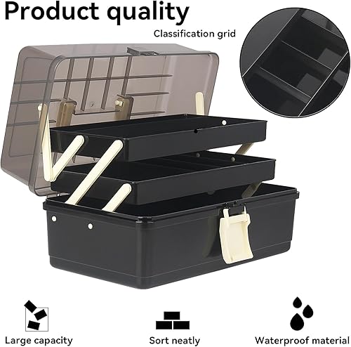 Miniatura 25 de WEWLINE Caja de almacenamiento de plástico de 3 capas para manualidades domésticas, organizador con asa, contenedor de almacenamiento portátil
