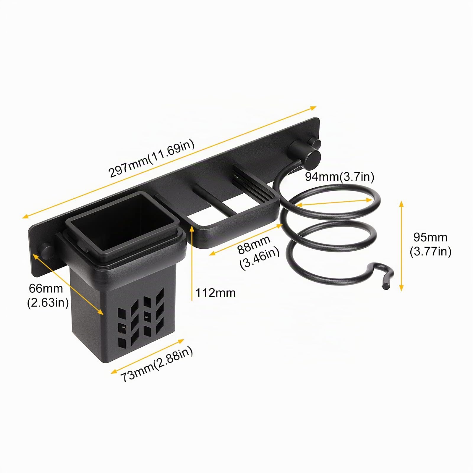 YUET Supporto per asciugacapelli, Porta Asciugacapelli da Parete Alluminio con Fermacavi con Viti di Fissaggio, Supporto per Piastra per Capelli per Camere da Letto Toilette Barbiere (Nero)