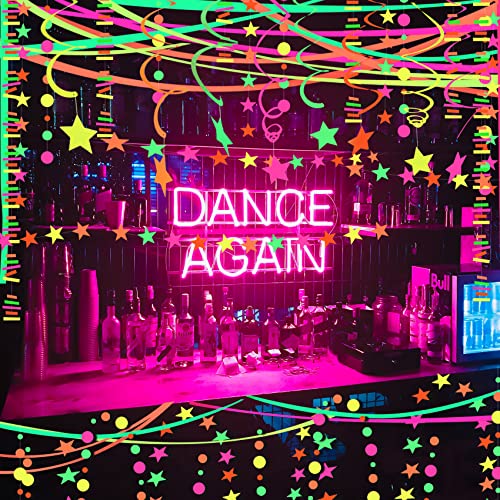 Image of 508feet Paper UV Neon Garland Black Light Neon Streamers Glow in the Dark Party Supplies for UV Blacklight Reactive Fluorescent Wedding Birthday Neon Party Supplies and Decorations