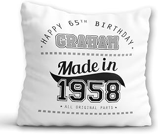 65th Birthday Gift for Men - Personalised 65th Birthday Cushion for him - Made in 1958 65 Years Male Birthday Pillow - Gift for Dad Uncle Brother Grandad Friend