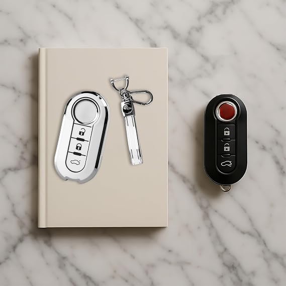 Keys Cover Case,Buttons Flip Key Case Shel,TPU Remote Key Fob Protector for FIAT 500/500X/Panda/Ducato Models(White)