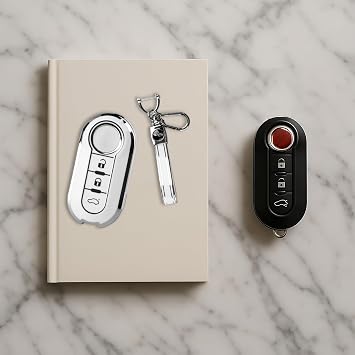 Keys Cover Case,Buttons Flip Key Case Shel,TPU Remote Key Fob Protector for FIAT 500/500X/Panda/Ducato Models(White)