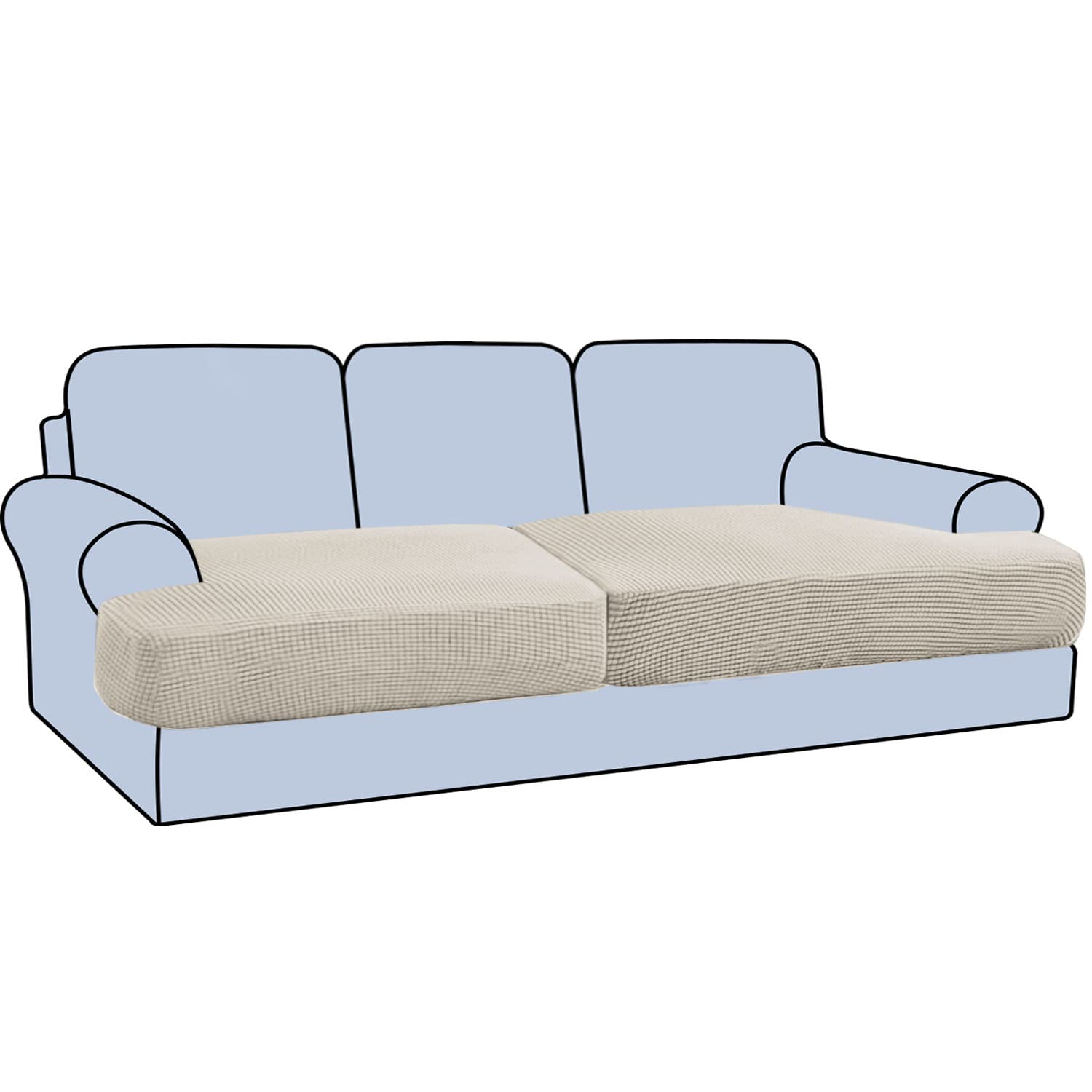 H.VERSAILTEX Stretch 2 Piece T Cushion Sofa Slipcovers Individually Sofa Cushion Covers for 2 Cushion Couch Sofa Seat Cushion Covers with Elastic
