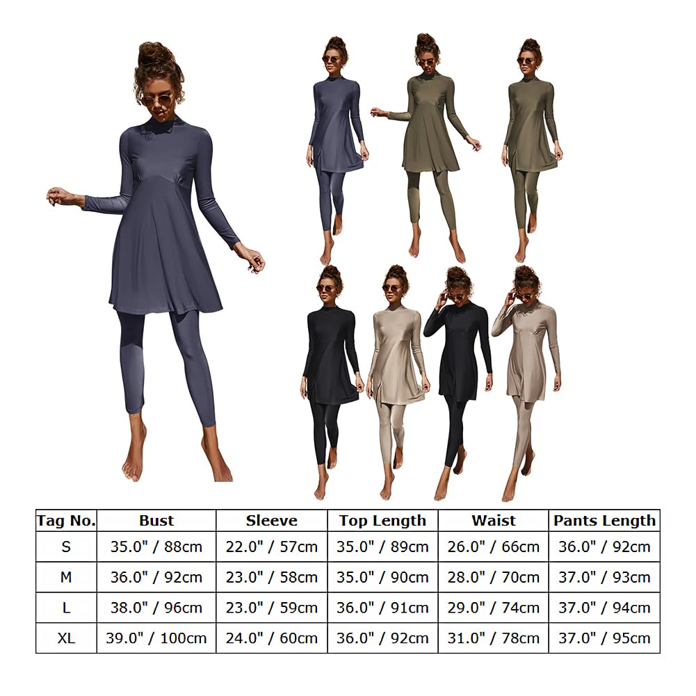 IMEKIS Costume da bagno musulmano Burkini da donna in due pezzi modesto costume da bagno islamico arabo costume da bagno a maniche lunghe abito con pantaloni Tankini Set costumi da bagno