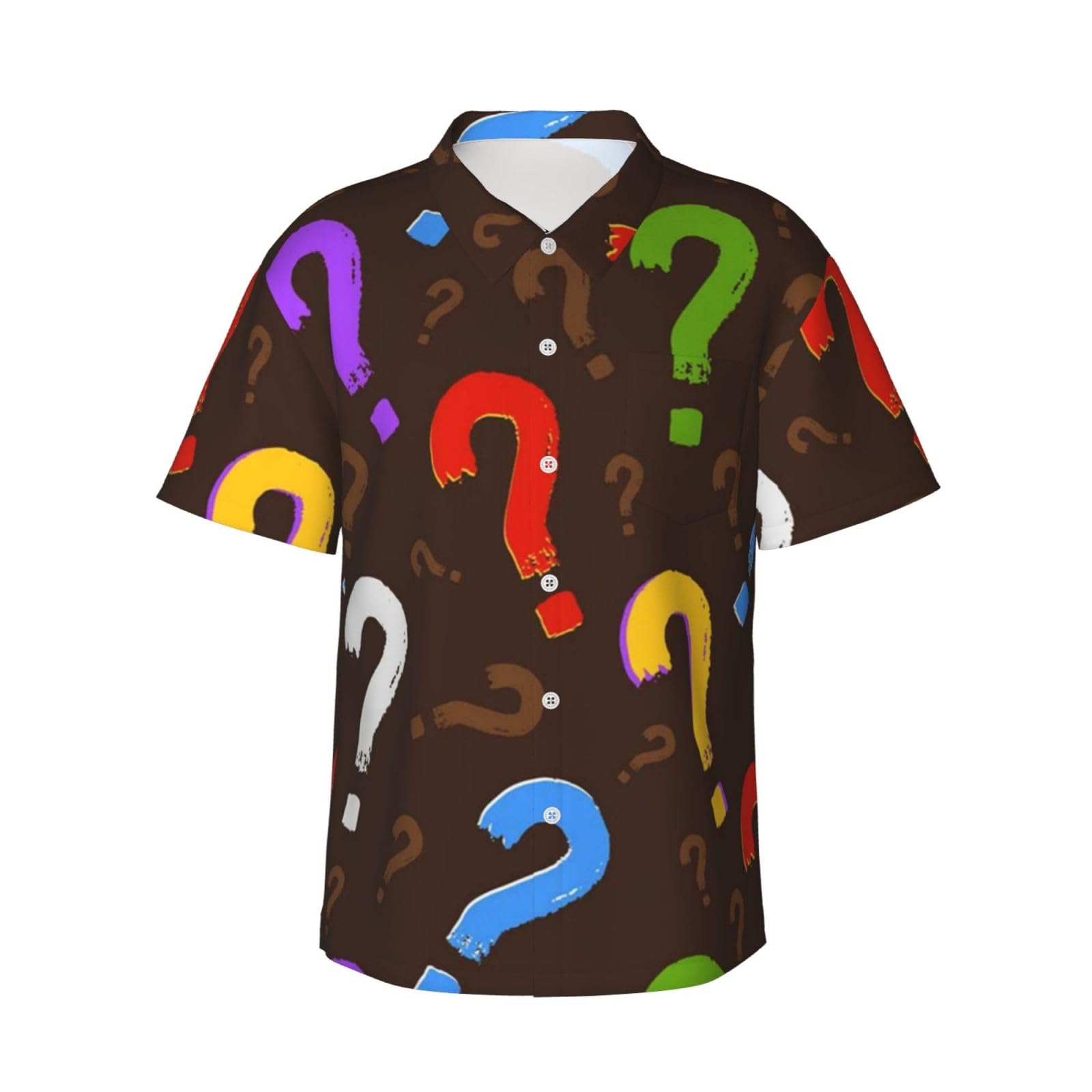 Tcoay Men's As Shown Colorful Question Mark, Hawaiian Shirt Beach Casual Short Sleeve Summer Shirts Adult Lightweight Top,,2Xl