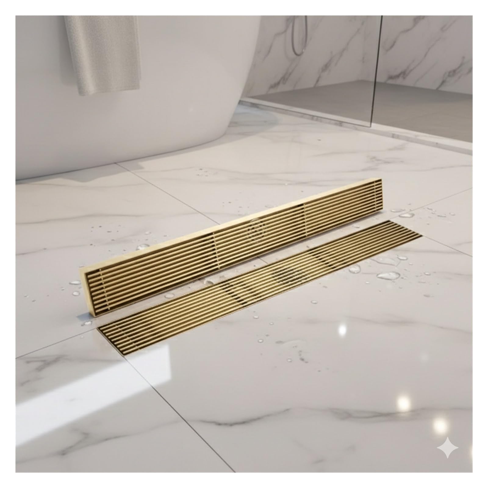 Desagüe Lineal para Ducha Rejilla de Drenaje for el Suelo la Ducha, Acero Inoxidable 304 Dorado, 8,5 CM Ancho, Largo Lineal Lateral extendido, 20x60cm(8.5X50cmB)