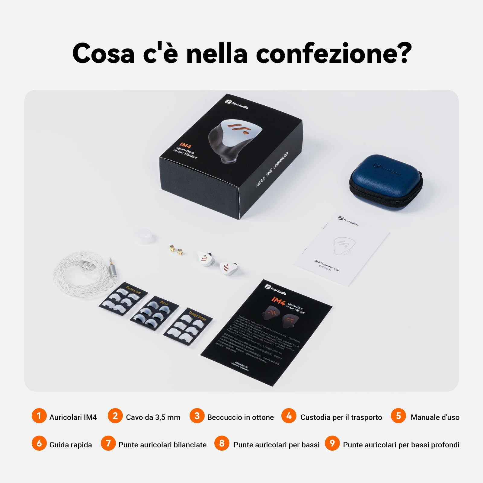 Fosi Audio IM4 Auricolari HiFi IEM con struttura aperta, driver in berillio da 10 mm, doppio magnete N52 e doppia camera, cavo staccabile a 2 pin bilanciato da 3,5 mm, per studio/musica, Argento