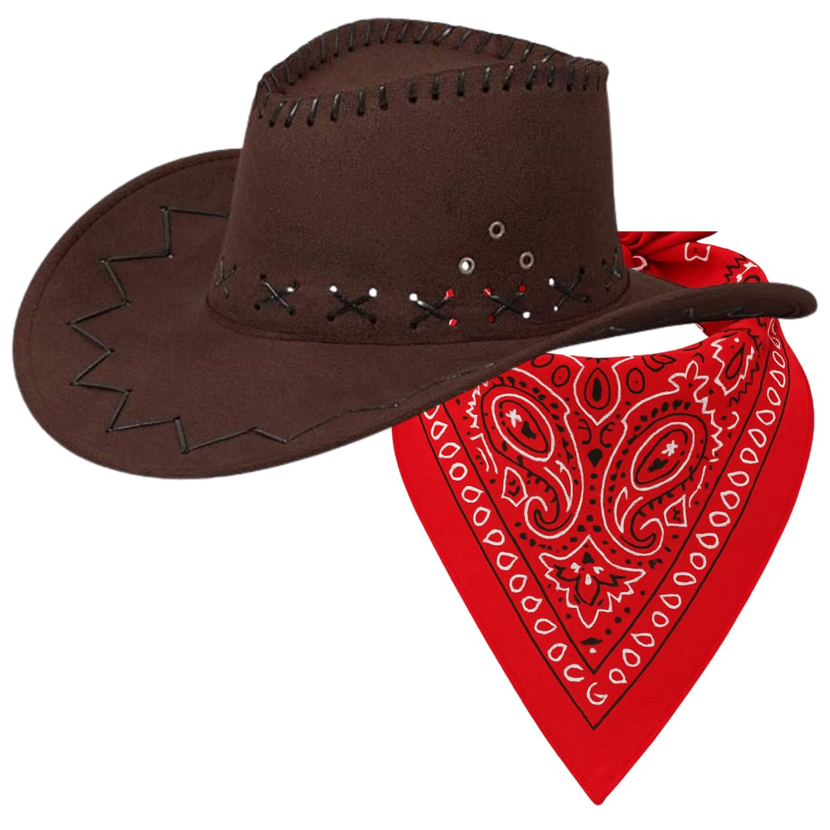 Cowboyhut Set mit Halstuch – Farben & Farbkombinationen frei wählbar – Cowboy Hut für Damen & Herren – Party, Karneval, Wild West & Fasching – verschiedene Hut- & Tuchfarben