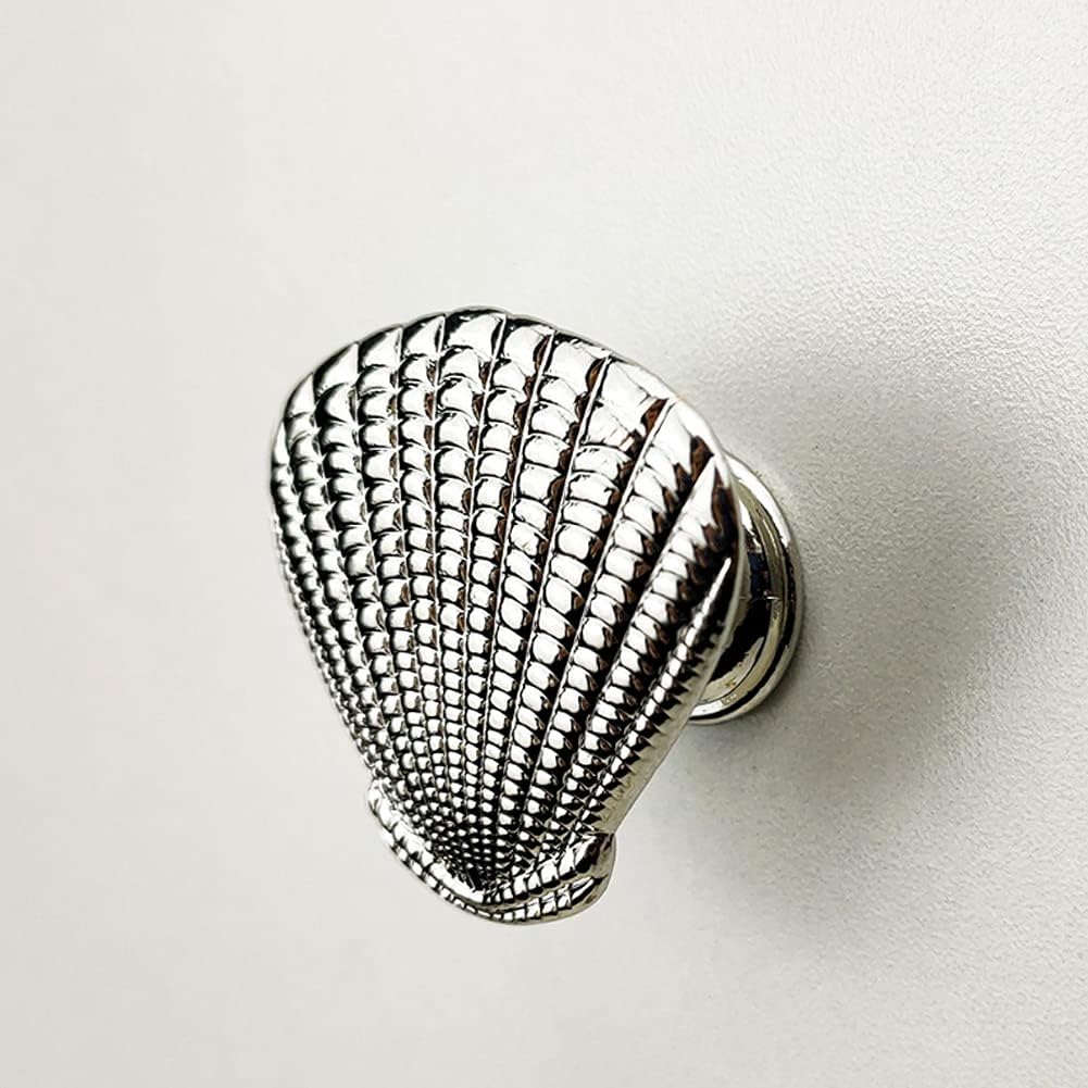 Seashell Drawer Pulls Handles Zinc Alloy for Cabinet Dresser Cupboard Wardrobe Beach Ocean Theme Knobs Home Kitchen Hardware Decoration 6 Pieces Silver
