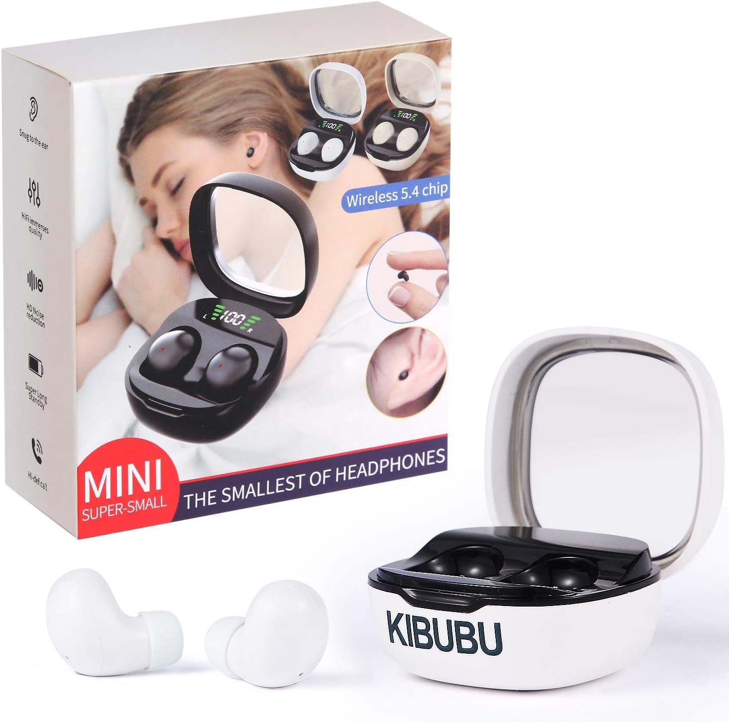 Air 10 Mini Wireless Sleep Earbuds with LED Display, Charging Case,Ultra-Comfortable Bluetooth Earbuds with HD Stereo Sound for Side Sleepers, Travel, Yoga, and Relaxation (White)