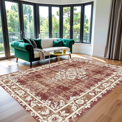 Red Brown Off White Living Room Rug 3x5 Vintage Traditional