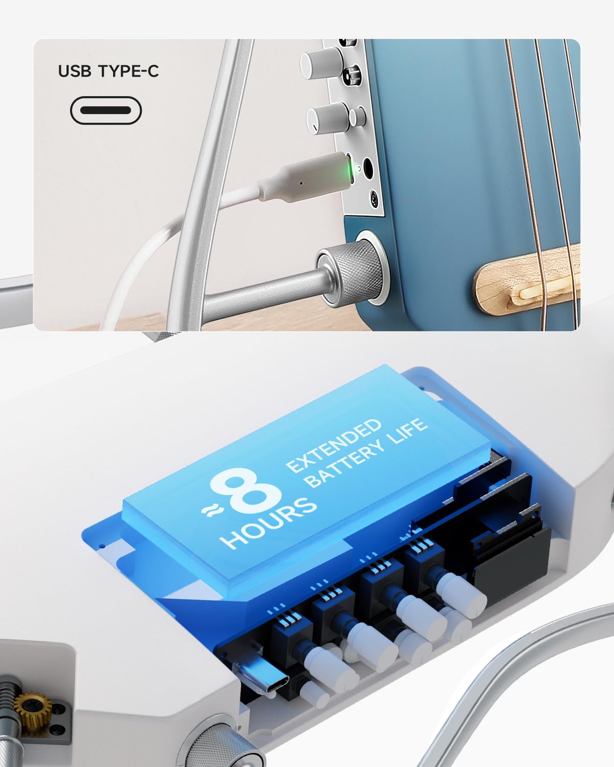Donner Guitare électro-acoustique HUSH I PRO Travel avec modes d’effets multiples, kit intelligent comprenant des écouteurs, une housse de transport, une sangle, un câble de chargement, Hawaiian Blue