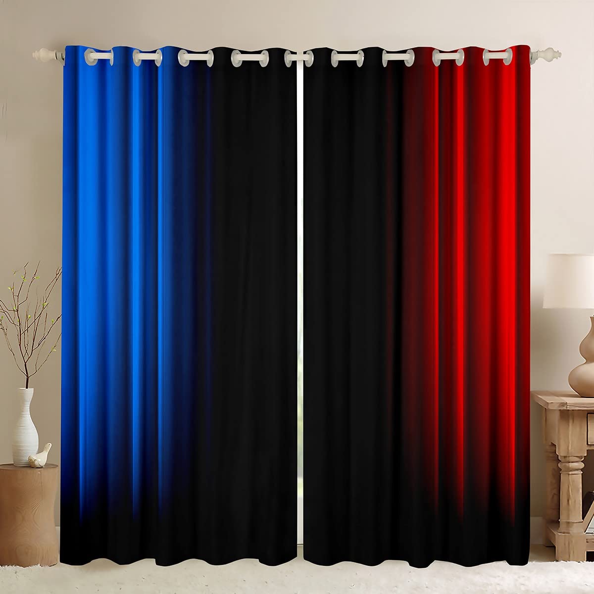 Loussiesd Geometric Abstract Ombre Women Window Curtains for Bedroom Living Room Kids Teens Blue Red And Black Striped Curtains Decor Modern Fashion Window Drapes Treatments W46*L72