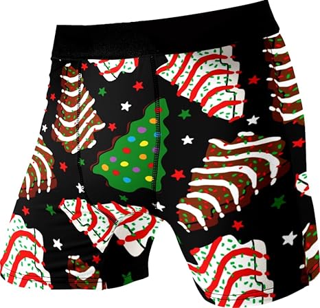 Random Stock Apparel Christmas Underwear for Men HO HO HO Fun Gag Gift Dirty Santa Boxer Briefs (US, Alpha, Large, Regular, Regular, Snack Cakes)