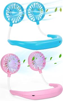 Neck Fan,Portable Neck Fans Rechargeable Personal Fans For Your Neck Wearable Fan Neck Air Conditioner Cooling Fan With 360 Degree Rotation 2100mAh For Travel Sports Walking Pink Blue