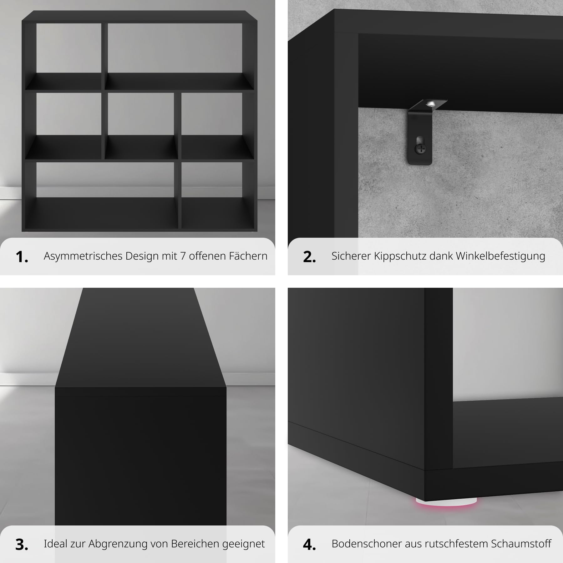 tectake® Bücherregal, Raumteiler, Schrank Regal als Raumteiler im Wohnzimmer, Trennwand Kinderzimmer, Schlafzimmer, Küche oder Garderobe, Würfelregal, Aufbewahrung Büro, Schuhregal (schwarz)