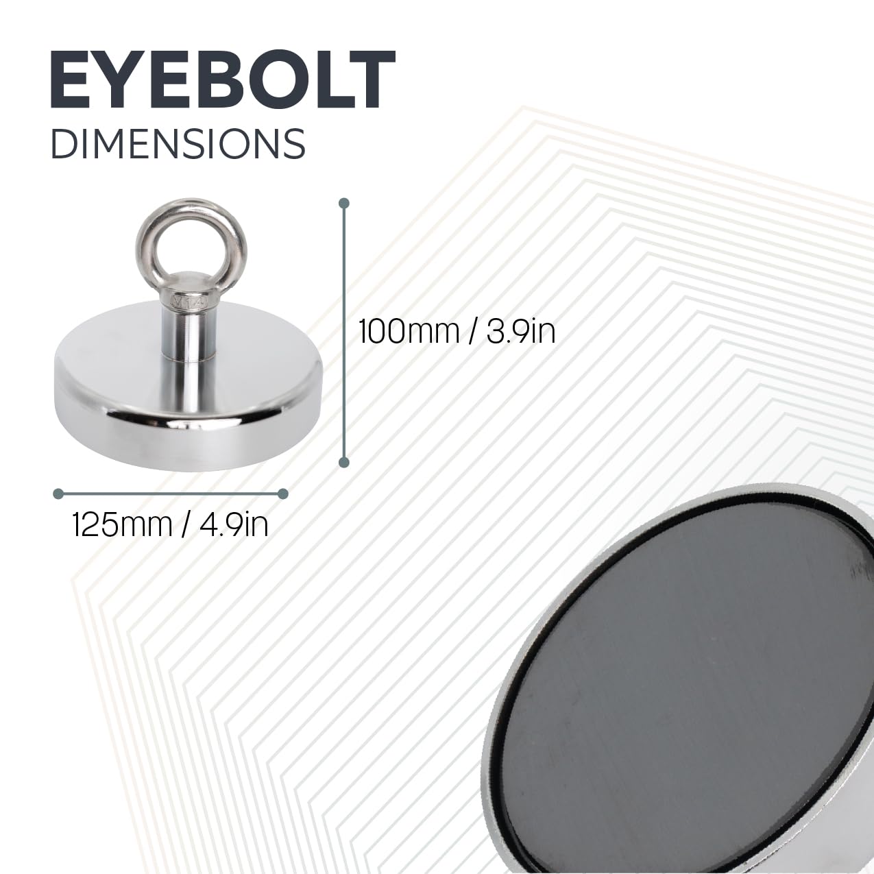 Magnete Di Recupero Della Ferrite Con Eyebolt M14 Per Pesca A Magnete, Recupero E Caccia Al Tesoro - 125mm Dia x 100mm Di Altezza - 130kg