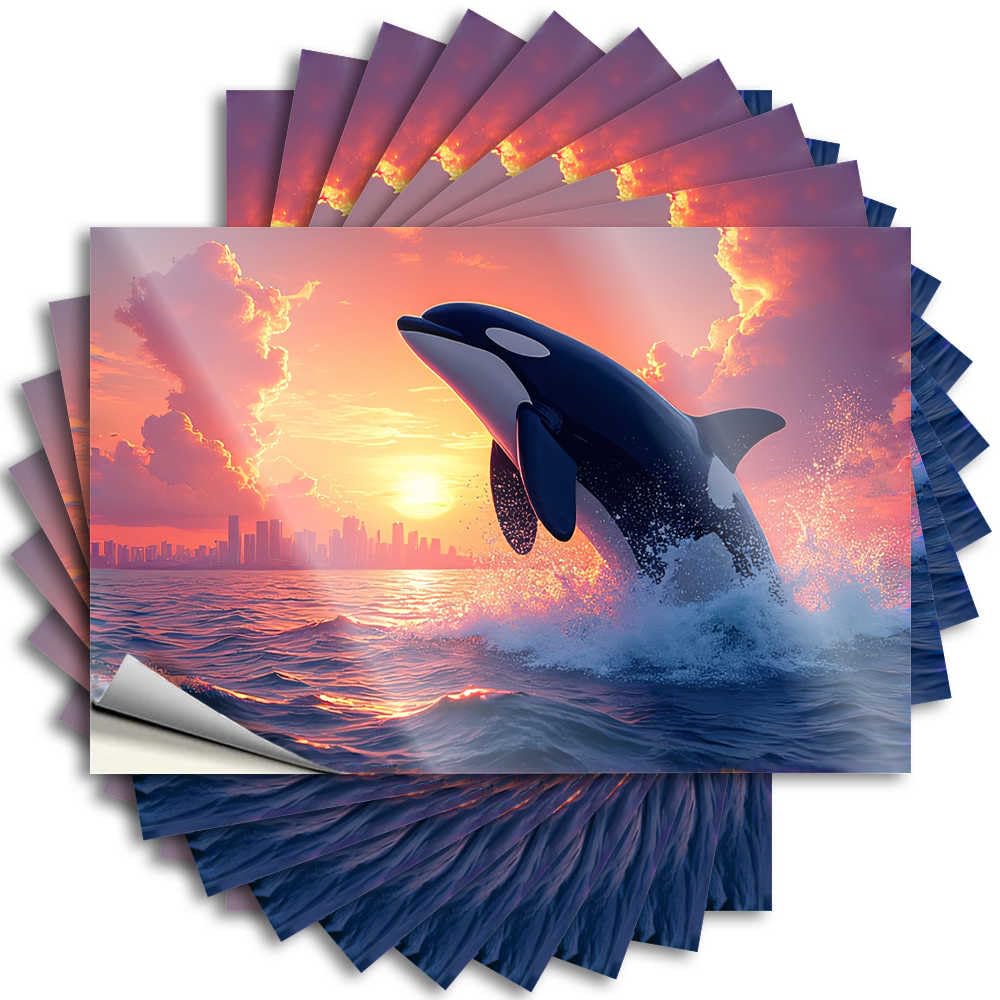 Kitchen Accessories Decor Water Decals | Killer Whale Leaping At Sunset Motivational Durable Vinyl Sticker Easy Apply for Dart(8X12CM)