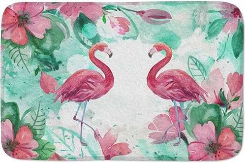 Tapete de entrada con diseño de flamenco y hojas tropicales, tapete de bienvenida, para exteriores, puerta delantera, baño, hogar, oficina,