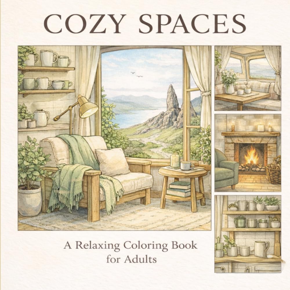 Cozy Spaces: A Relaxing Adult Colouring Book with Cozy Interiors and Calm Landscapes (Cozy Series)