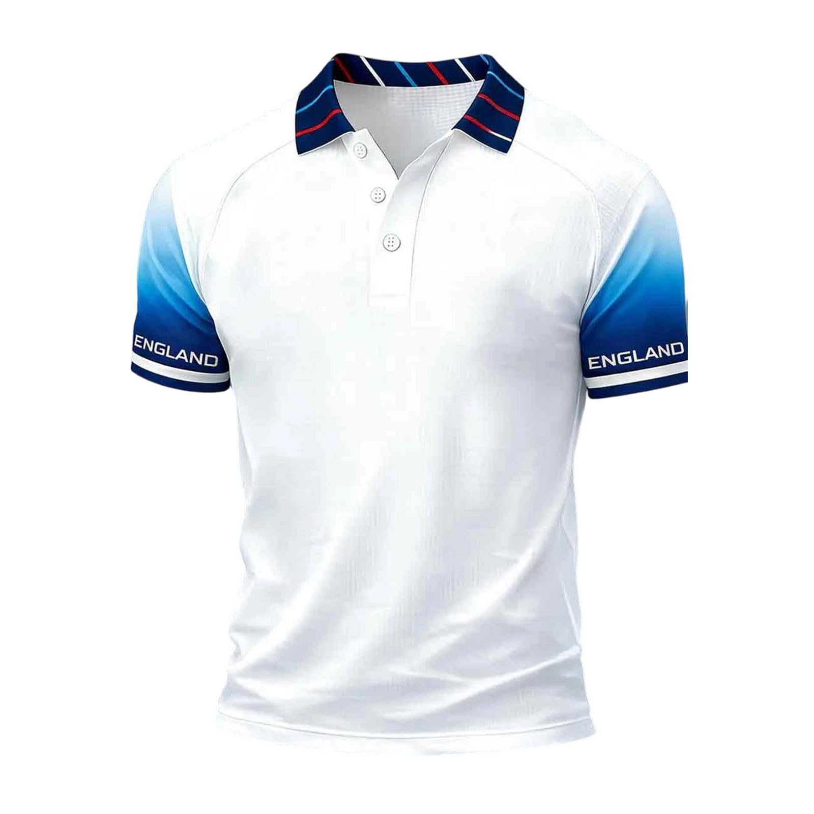 England Football Shirt 2026 World Cup National Flag Print Polo Shirt World Cup Lion Print Britain Short Sleeve T Shirt Stretch Regular Fit Sport Top for Soccer Supporter Light Blue XXXL