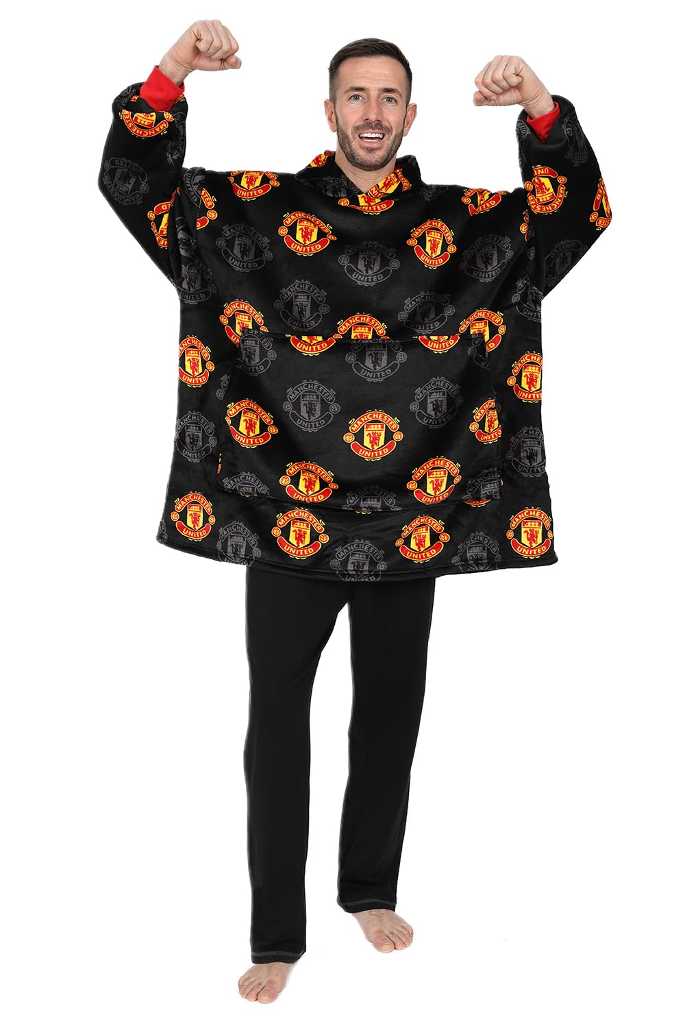 Manchester United Football Club - Sudadera con capucha para hombre, forro polar, color negro, Negro, Taille unique
