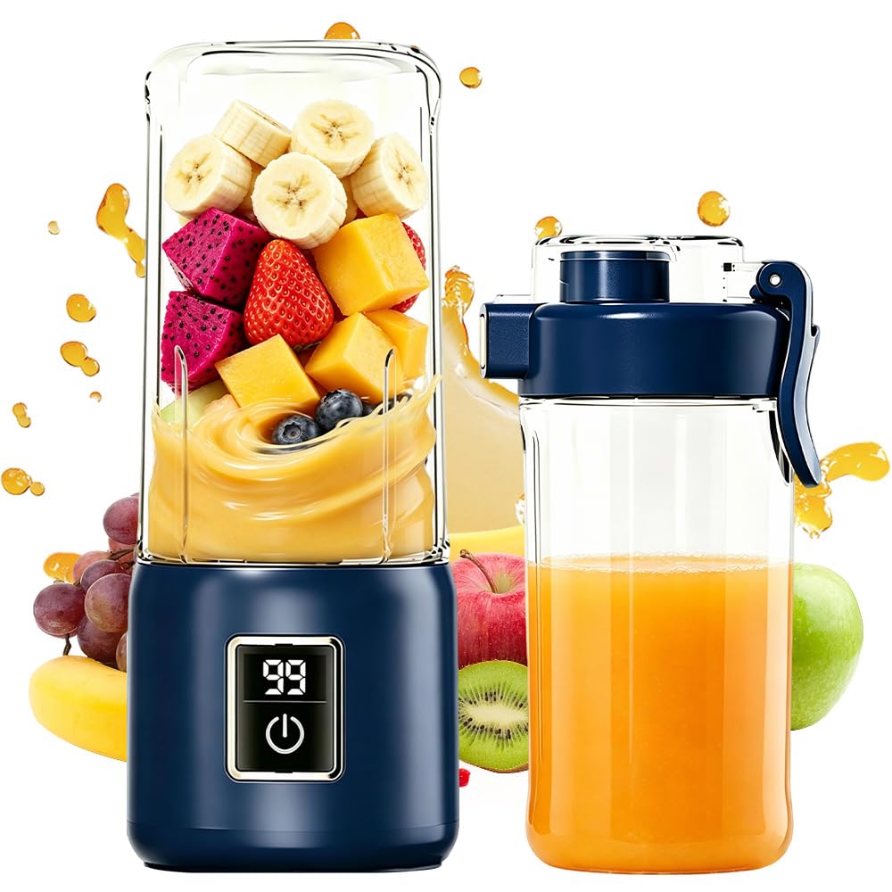 500 ML Portable Blender, USB-C Rechargeable Smoothie Maker, Lightweight Mini Smoothie Mixer, Personal Juicer Bottle with 12-Blade Design and Electronic Display, for Smoothies, Shakes & Juices