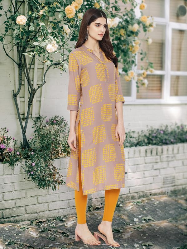 Image of Pinkmint Women Cotton Kurti ll Stright Printed Collared V Neck Kurta ll Stylish Regular Fit Kurti's (Pack of 01)