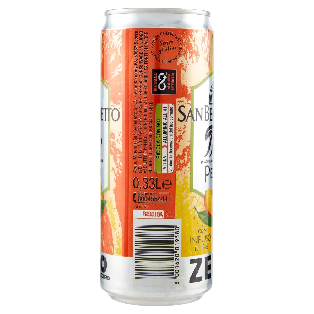 San Benedetto Thè Pesca Zero Lot de 48 boissons rafraîchissantes sans alcool, thé glacé à la pêche, sans sucre, 330 ml