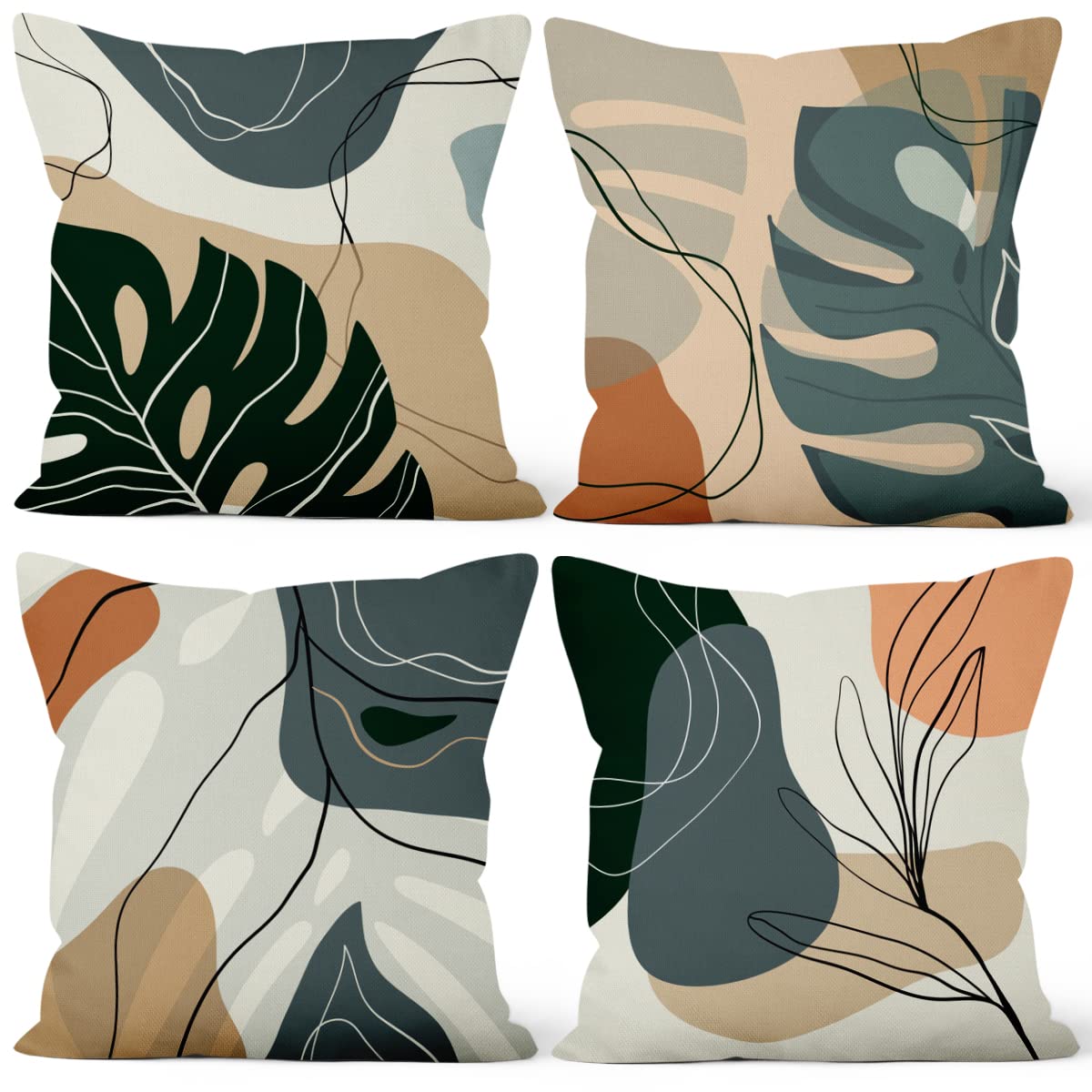 Vie Savaran Abstract Leaves Throw Pillow Covers 18x18 Set of 4 Geometric Pattern Cushion Covers Minimalist Tropical Palm