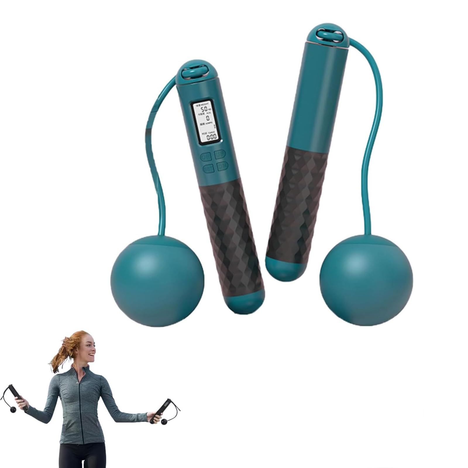 Skipping Rope with Counter, Jump Ropes for Fitness, Skipping Rope Adult Fitness, Digital Jump Rope with Counter for Women Men and Kids, Weighted Handles, for Exercise, Boxing, MMA, Gym (green)