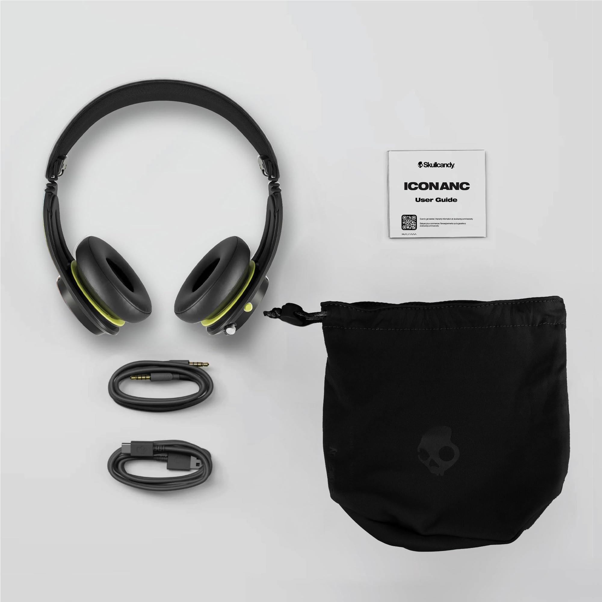 Skullcandy Icon ANC Wireless On-Ear Bluetooth Headphones, Active Noise Cancelling, Up to 60 Hours Battery, Sweat Water Resistant, Foldable and Durable, Microphone for iPhone Android - True Black