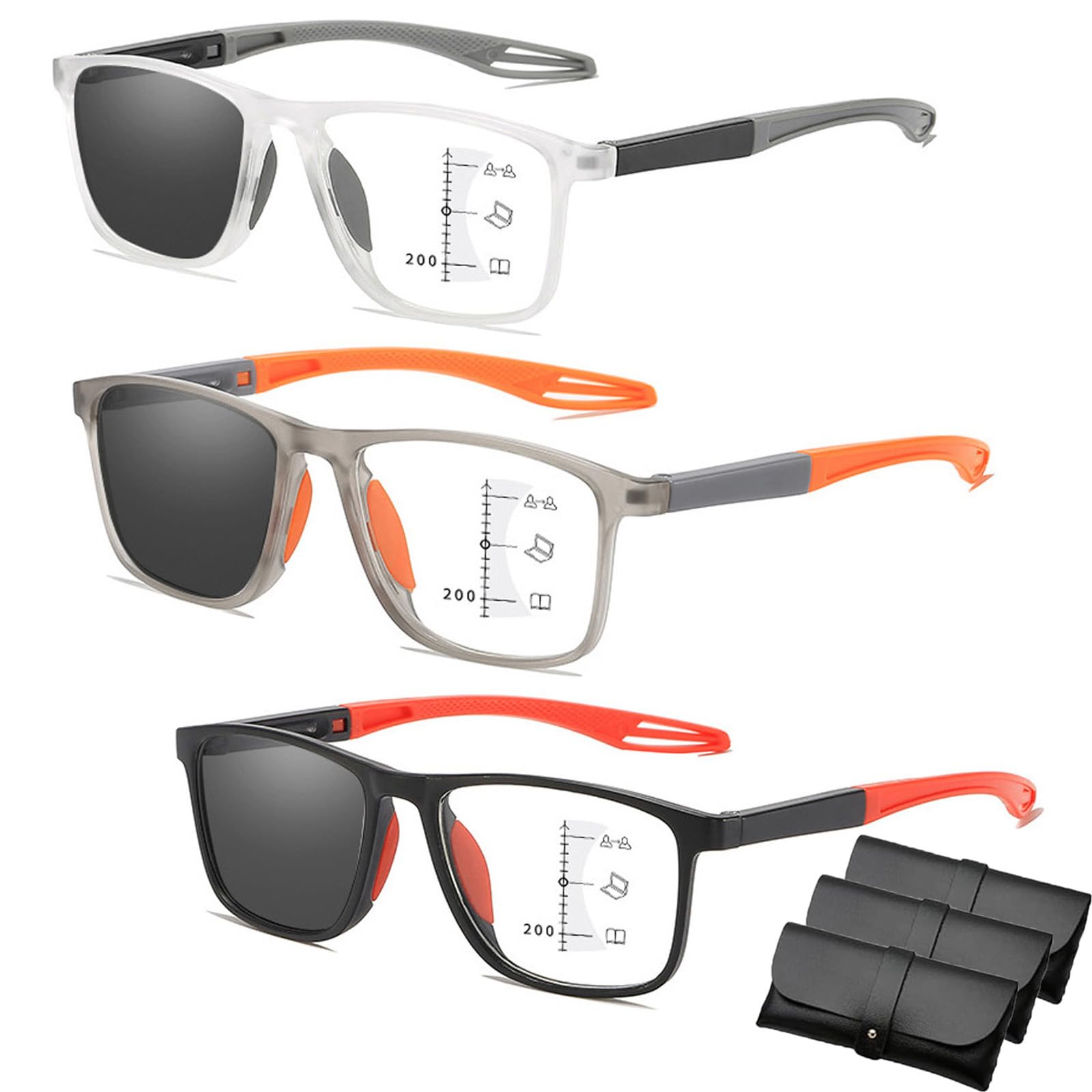 Pukmqu Chromoscope. Reading Glasses, Sport Intelligent Photochromic Progressive Bifocal Presbyopia Glasses, Chromoscope Glasses (3pcs-b,+4.00)