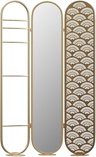 Comprar Vente-unique-Biombo Espejo Art déco de Metal - 3 Paneles - L. 117 x A. 175cm - Dorado - MAVICA