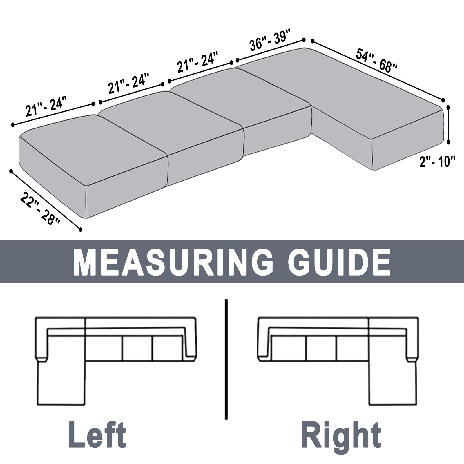 BT.WA Sectional Couch Covers for 4-Piece Seat Cushion Velvet Sofa Cushion Cover L Shape Separated Couch Slipcover with 2 Pcs Pillowcases Furniture Protector (Sofa 3 Seater + 1 Chaise, Light Grey)