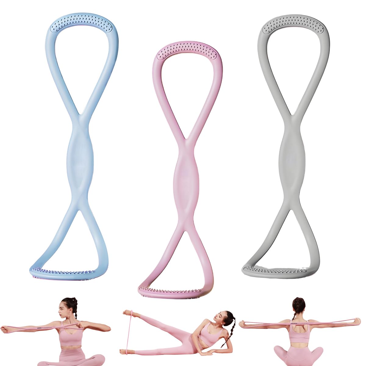 Resistance Bands, Figure 8 Exercise Bands with Handles for Women and Men, Elastic Stretch Bands for Working Out, Full Body Training, Arm, Chest, Shoulder, Yoga (15lbs+25lbs+35 lbs)