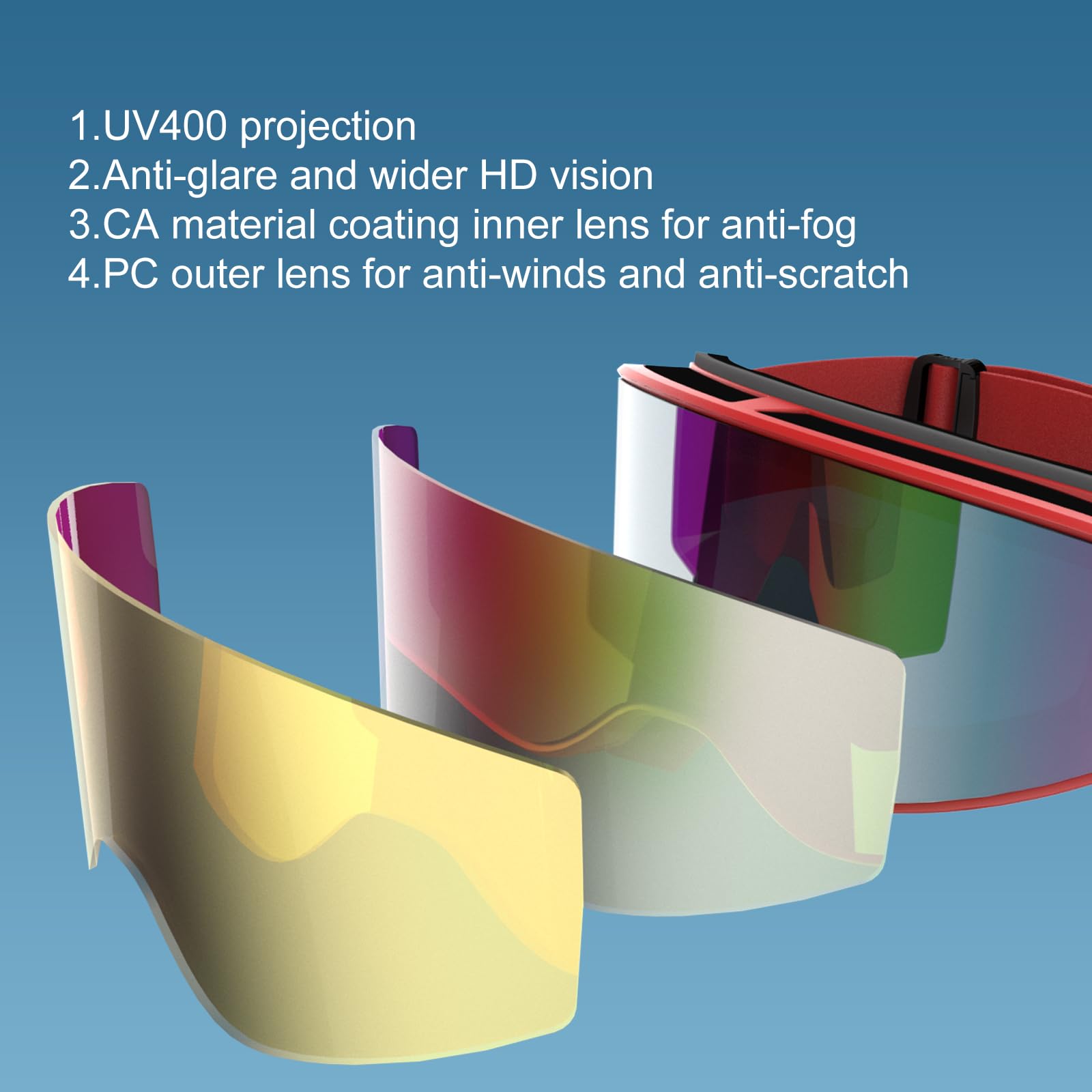 Lunettes de ski pour enfants, verres double couche, anti-buée et anti-rayures, protection 100 % UV, lunettes de planche à neige pour garçons et filles, motoneige, parachutisme, traîneau à