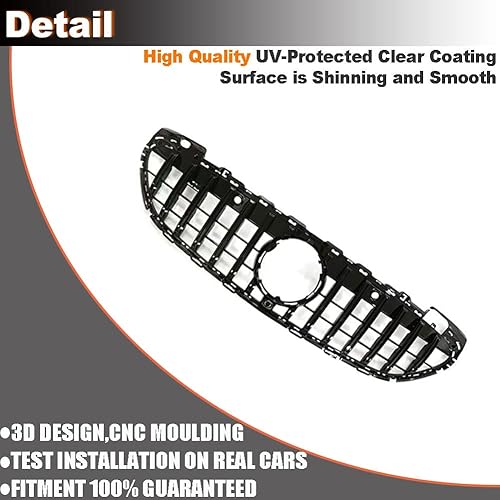 Miniatura 5 de Parrilla de capó delantero para Mercedes-Benz Clase C W206 C200 C300 2022-2023 Parrilla delantera superior Parrilla de malla (negro)