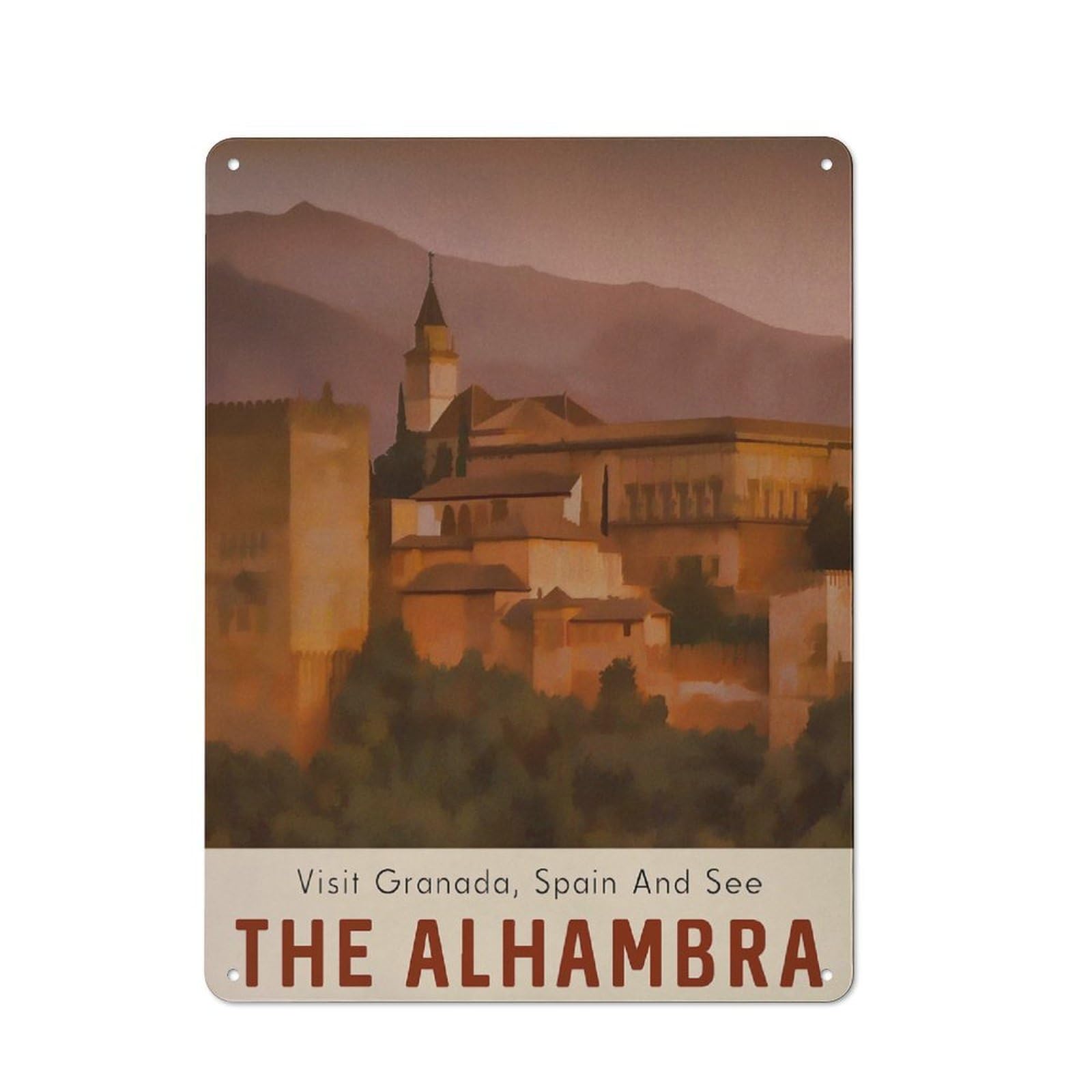 Junmoney Style-9 Visit The Alhambra Everyday Metal Wall Decor 40X30cm, Vintage Metal Sign For Hallway, Home Bar, Garage Or Study
