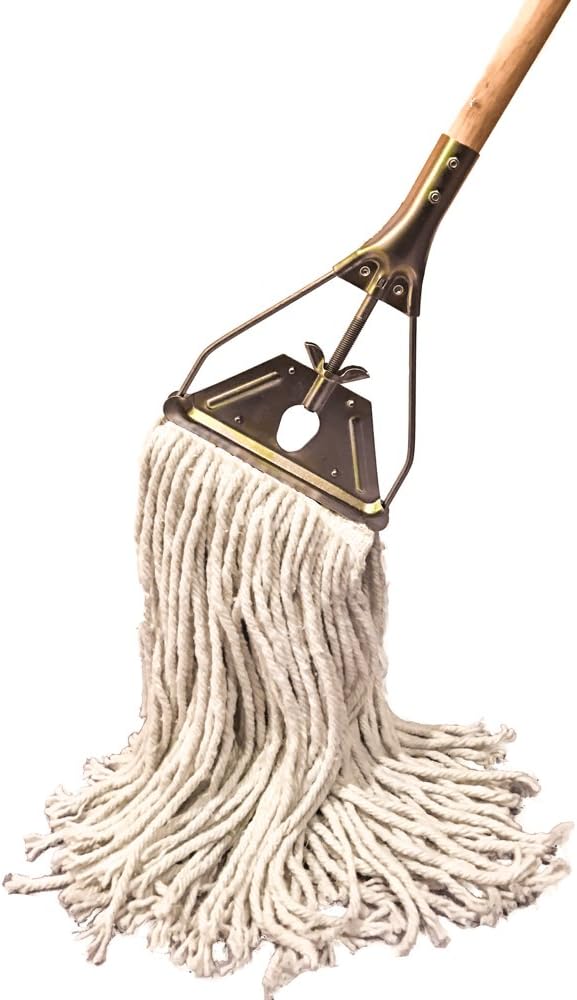 Tidy Tools Industrial Strength Commercial String Mop with Wooden Handle and Brass Metal Frame. Heavy Duty 26 Oz Cotton Mop Head and 59'' Handle Included, 18'' Long Mop Head