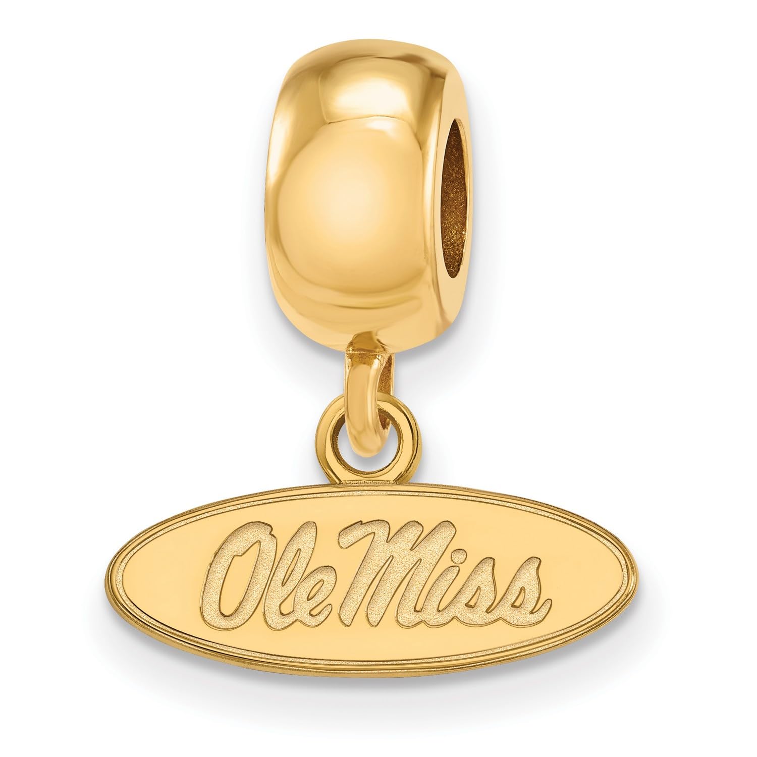 University of Mississippi Rebels Ole Miss School Name on Oval Dangle Charm Bead in Gold Plated Silver 7 mm x 16 mm