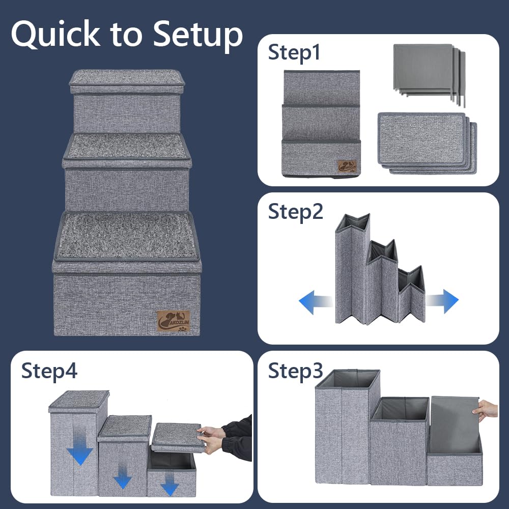 AKOZLIN Stairs with Storage 3 steps Foldable Pet Stairs